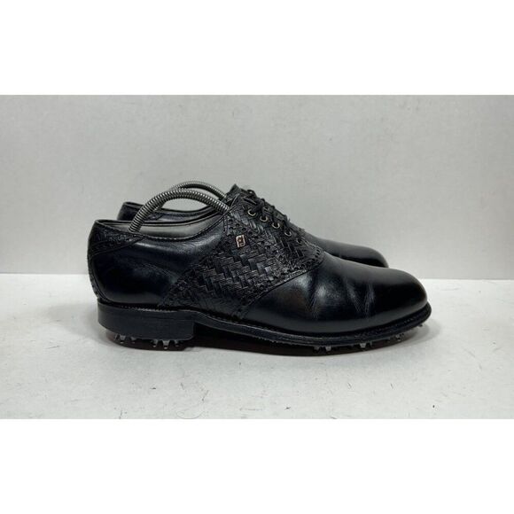Vintage Footjoy Classics Dry Black Leather Woven Golf Shoes‎ 51472 Mens Sz 9 D